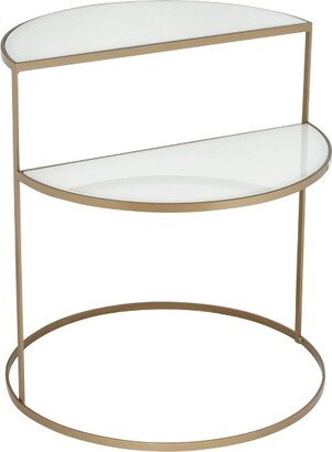 Kensington Hill Modern 2-Tier Half-Moon Gold Accent Side End Table 25 x 22 1/4 White Tempered Glass for Living Room Bedroom Home