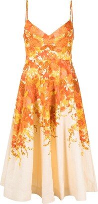 Orange Floral Print Dress