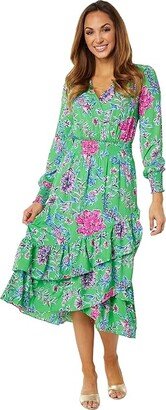 Cristiana Stretch Midi Dress (Gecko Green Brewsters Blooms) Women's Clothing