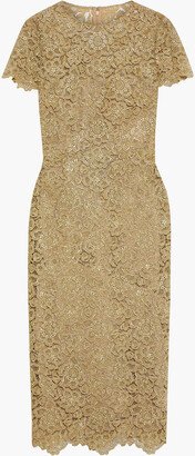 Metallic guipure lace midi dress