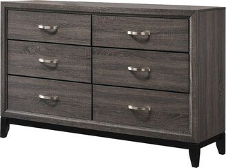 Transitional Style Dresser with 6 Drawers and Metal Pulls, Gray and Black