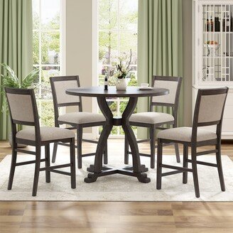 GEROJO Farmhouse 5-Piece Round Dining Table Set, Solid Wood Legs, Reclining Backrest, Upholstered Cushions