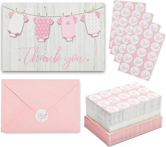 Pipilo Press 60-Pack Girl Baby Shower Thank You Cards with Envelopes and Stickers for Gender Reveal Parties, 6x4 in