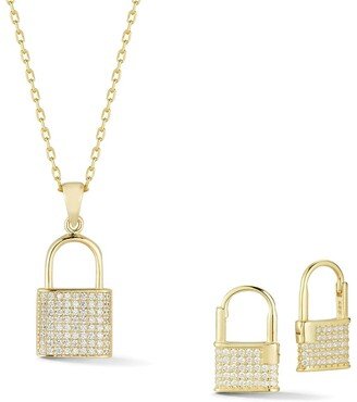 Glaze Jewelry 14K Over Silver Cz Padlock Necklace & Earrings Set-AA