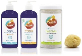 Sea Kind Sea Plant Body Wash & Body Lotion, Dead Sea Bath Salts & 3.5 Sea Sponge-AB