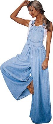 IDEALSANXUN Jumpers for Women Casual Loose Fit Wide Leg Jean Overalls Jumpsuits(Light Blue