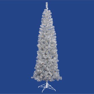 6.5 ft Silver Pencil Artificial Christmas Tree With 300 Warm White Led Lights