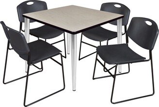 Kahlo 36 Square Breakroom Table- Maple/ Chrome & 4 Zeng Stack Chairs- Black