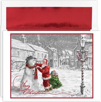 Masterpiece Studios Holiday Collection 16-Count Boxed Christmas Cards with Foil-Lined Envelopes, 7.8 x 5.6, Santa and Snowman (897700)