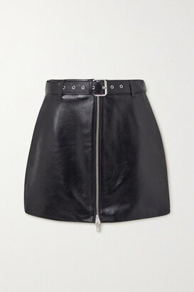 Ana Belted Leather Mini Skirt - Black