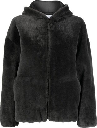 Shearling Hooded Zip-Up Jacket