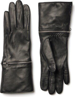 Demy Zipper Off Leather & Faux Fur Gloves