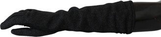 Black Gray Mid Arm Length Mittens Wool Women's Gloves