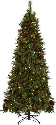 Norway Mixed Pine Artificial Christmas Tree with Lights, Pinecones and Berries, 90