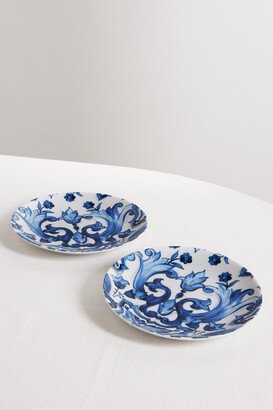 Set Of Two Painted Porcelain Dessert Plates - Blue