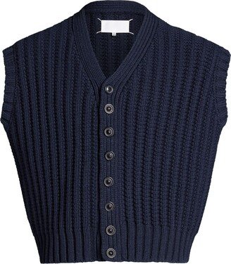 Ribbed-Knit Button-Up Vest