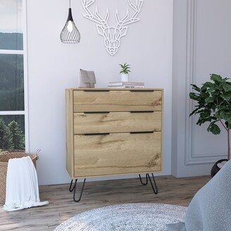 FM Furniture Praga Modern Bedroom Dresser with Three Drawers, Four Steel Legs