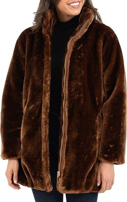 Faux Fur Stand Collar Coat