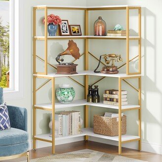 YUZHOU 5-Tier Corner Bookshelf, 67 Tall Large Industrial L-Shaped Bookcase Open Shelves Display Organizer