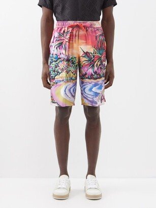 Hawaii-print Silk-twill Shorts