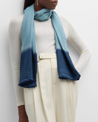 Ombre Cashmere-Silk Scarf With Pom-Pom Trim