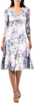 Floral Charmeuse & Chiffon Midi Cocktail Dress