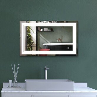 Zeus & Ruta 40 in. W x 24 in. H Wall Mount Bathroom Mirror in Silver with Light