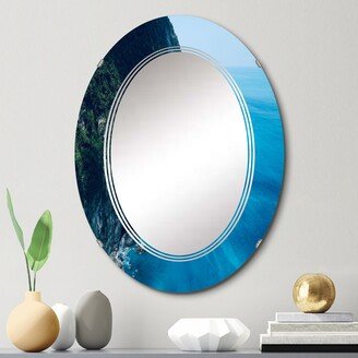 Designart 'Aeral View Of Ocean By the Mountains' Nautical & Coastal Printed Wall Mirror