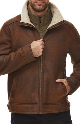 Faux Shearling Lined Leather Aviator Jacket