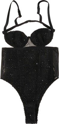 Sequin-embellished Tweed Bodysuit