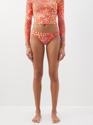 Ruched Floral-print Bikini Briefs