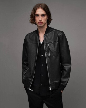 Tyro Washed Leather Bomber Jacket - Black