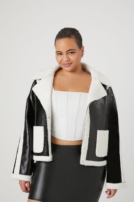 Women's Faux Shearling-Trim Jacket in Black/White, 1X