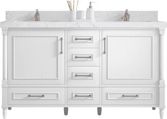 Aberdeen 60 In. W X 22 D Double Sink Bathroom Vanity in White With Quartz Or Marble Countertop | Modern Vanity Premium Q