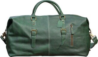 Touri Zip Detail Genuine Leather Holdall - Emerald