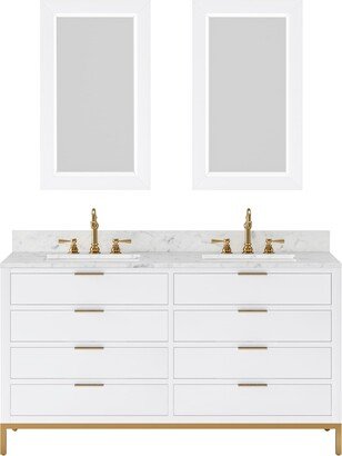 Bristol Carrara White Marble Countertop Vanity with Mirror and Hook Faucet