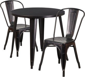 30'' Round Metal Indoor-Outdoor Table Set with 2 Cafe Chairs