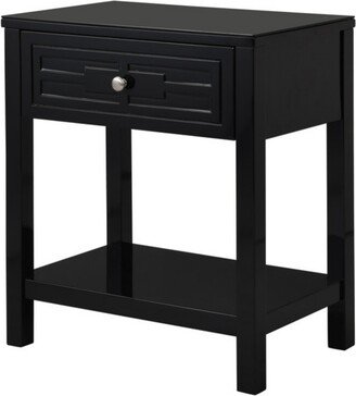 Simplie Fun Dylan Black Wooden End Side Table Nightstand with Glass Top and Drawer