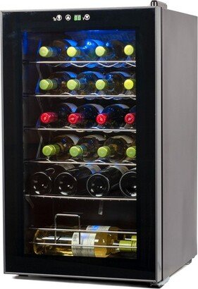 BLACK+DECKER Wine Cooler Refrigerator, Compressor Cooling 24 Bottle Wine Fridge with Blue Light & LED Display, Freestanding Wine Cooler
