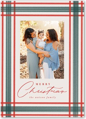 Holiday Cards: Brushed Plaid Border Holiday Card, Red, 5X7, Christmas, Matte, Signature Smooth Cardstock, Square