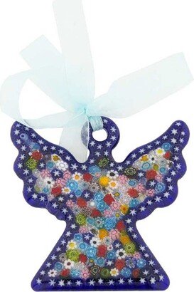 Glassofvenice Murano Glass Blue Millefiori Angel Christmas Tree Ornament With Ribbon