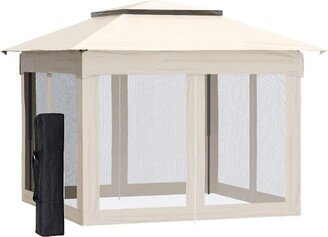 11' x 11' Pop Up Gazebo Outdoor Canopy Shelter with 2-Tier Soft Top, and Removable Zipper Netting, Event Tent with Large Shade, Beige