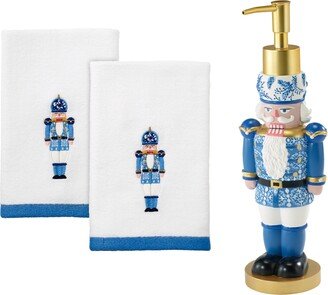 Nutcracker Lotion Pump and 2 Pack Fingertip Towels, 3 Piece Set - Multicolor, White