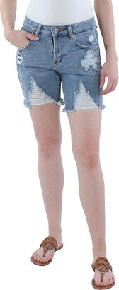 Juniors Womens Denim Destroyed Bermuda Shorts