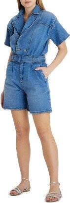 Short-Sleeved Denim Jumpsuit