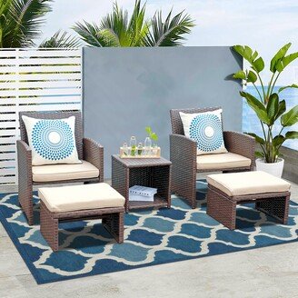 Orange Casual Outdoor 5-piece Brown Rattan Wicker Conversation Set