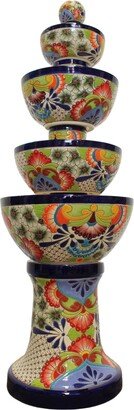 Mexican Talavera Fountain Handcrafted - Floral Azul Includes Water Pump