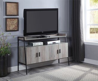 RASOO Industrial TV Stand with Gray Oak & Black Finish, 4 Door Storage & 1 Open Compartment, up to 50 TV