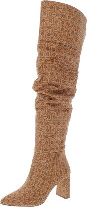 Alexiana Womens Pointed Floral Thigh-High Boots