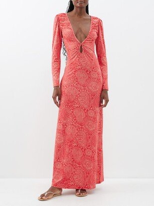 Diana Plunge-front Printed Jersey Maxi Dress